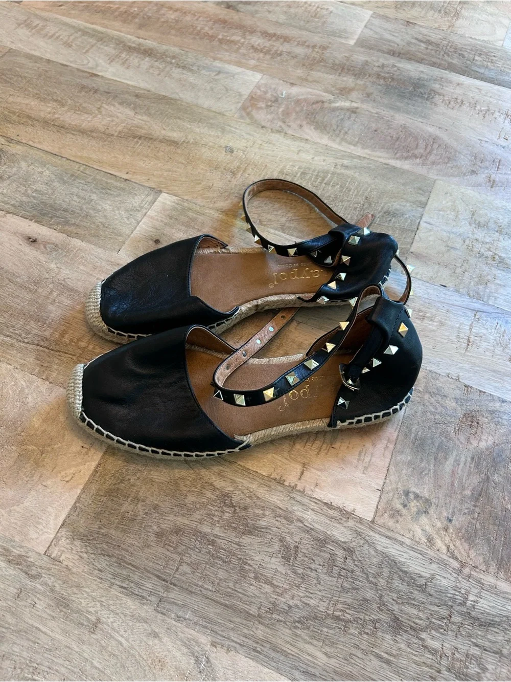 Black Studded Espadrille Flats